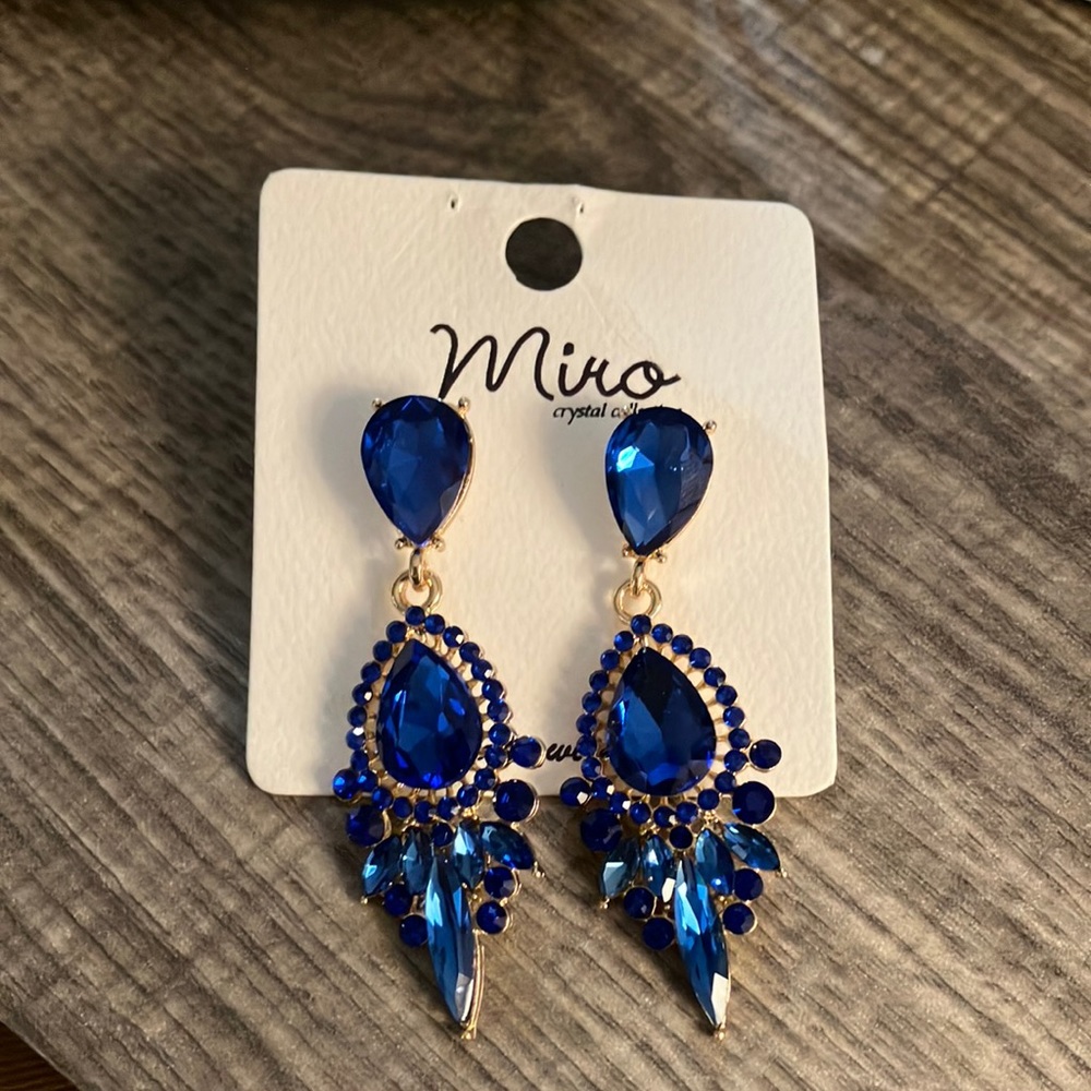 Blue and Gold Rhinestone Earrings